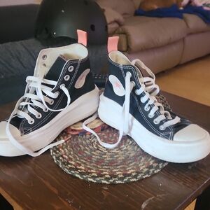 Converse Black and White High-Top Sneakers with Pink Accents